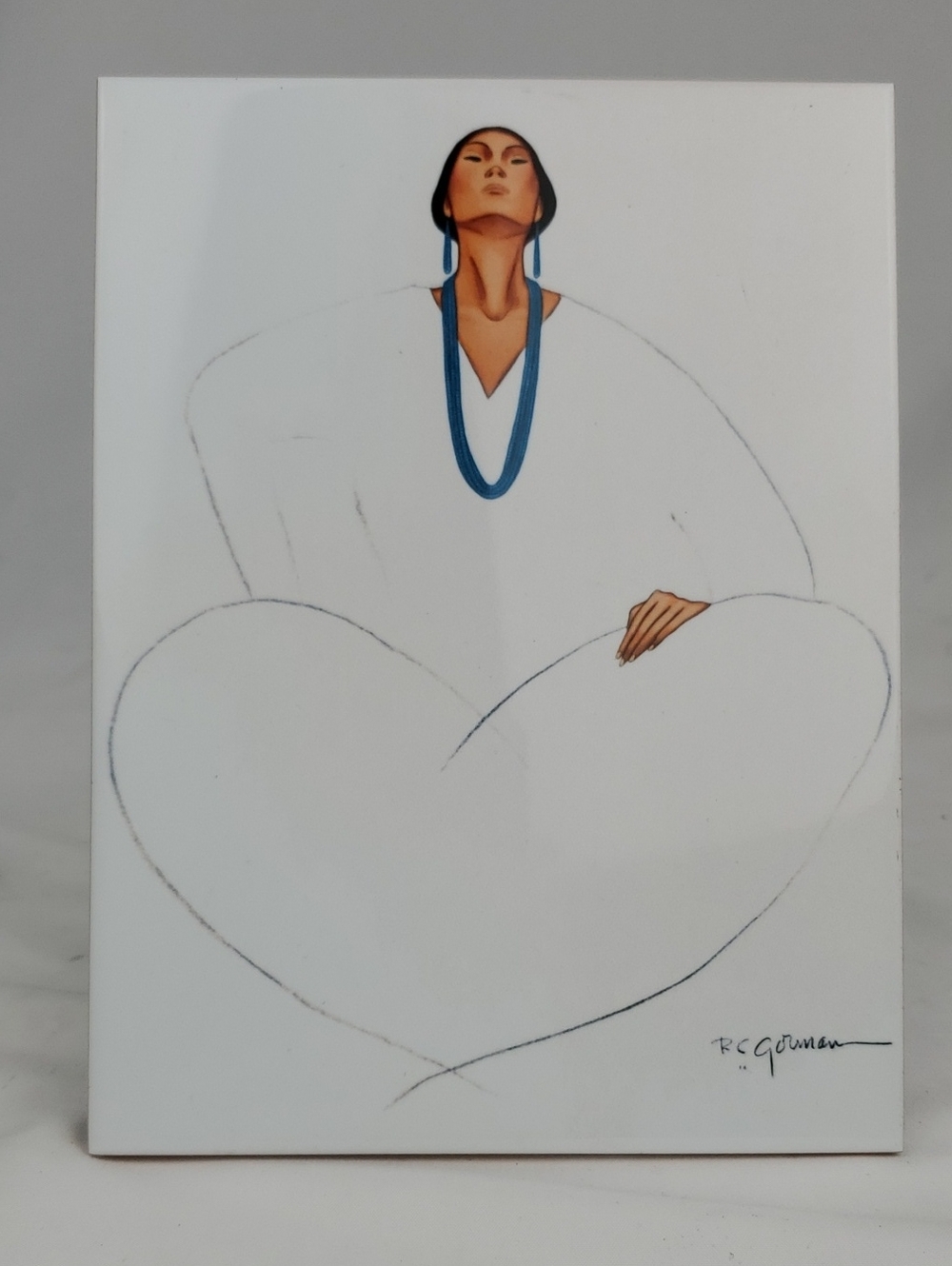 RC Gorman - Ceramic Tile Signed Art New Mexico American Indian Woman